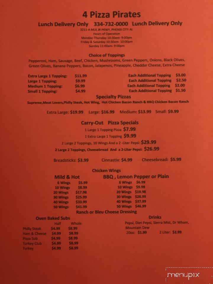 4 Pizza Pirates menu 1